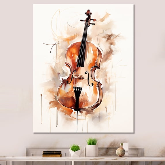 Designart "Rich Brown Cello Contour IV" Music Canvas Prints