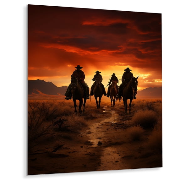Designart "Riders at Sunset in the Western Frontier" Western Metal Wall Art