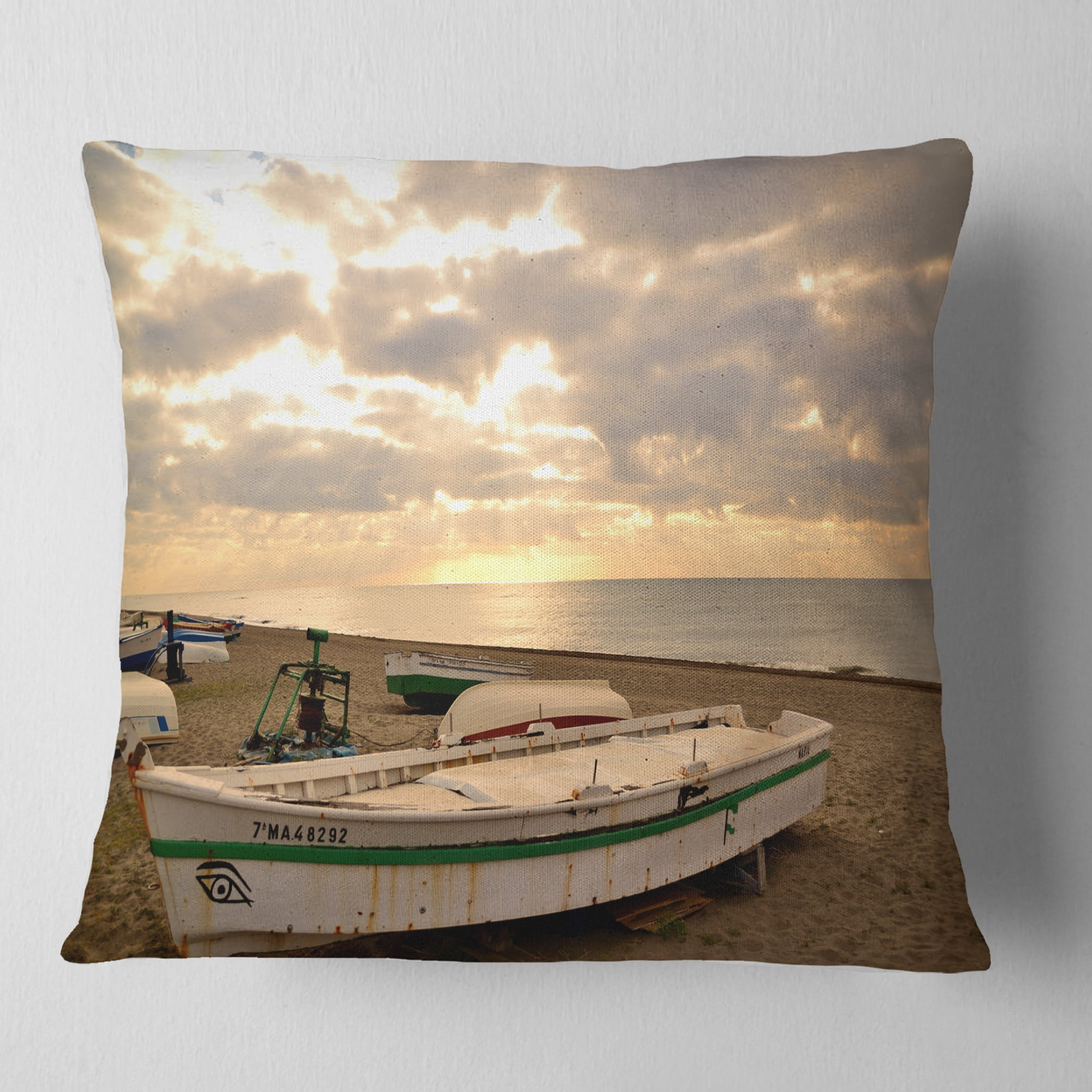 Designart Rincon De La Victoria Beach - Seascape Throw Pillow - 16x16