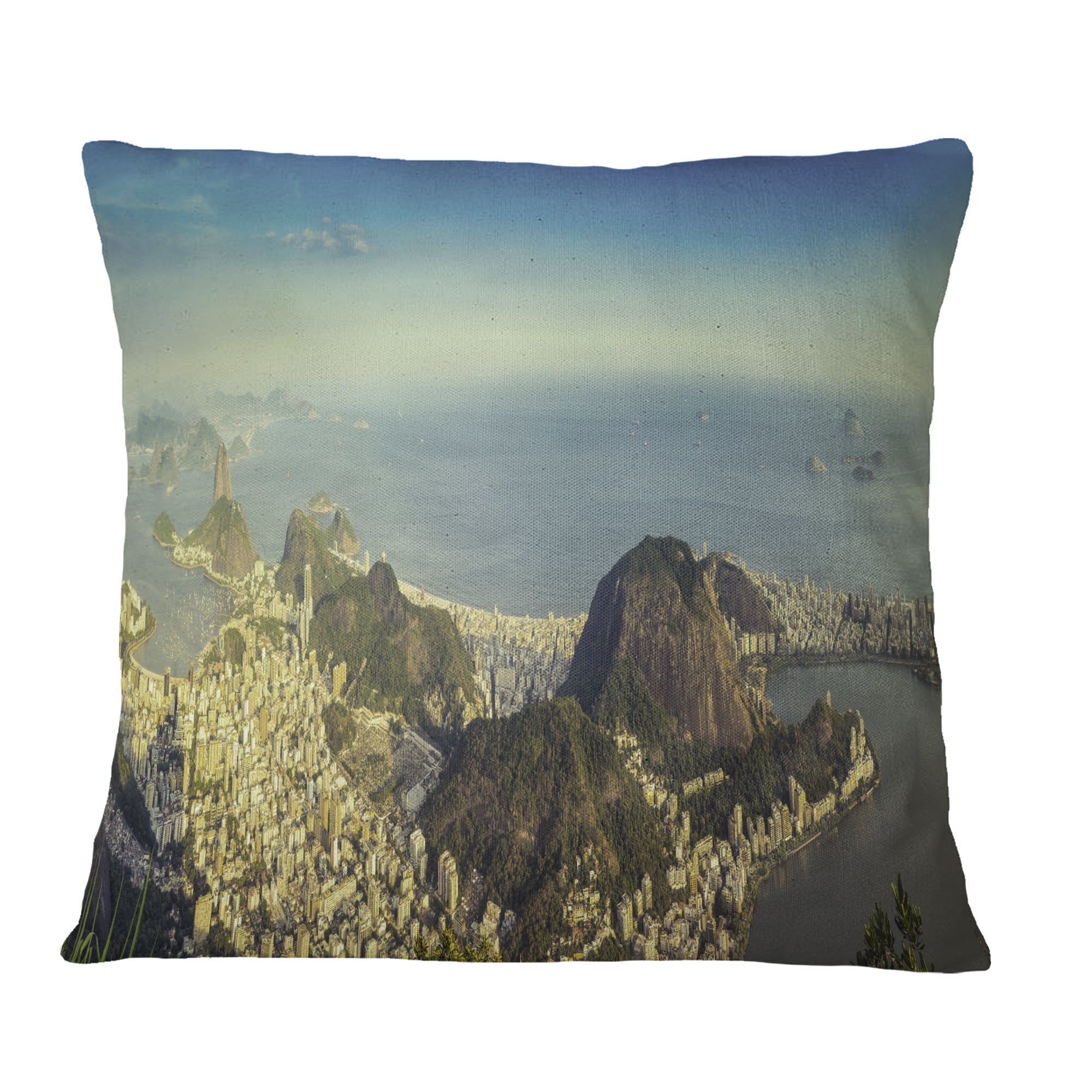 Designart Rio De Janeiro with Copacabana - Landscape Printed Throw Pillow - 16x16