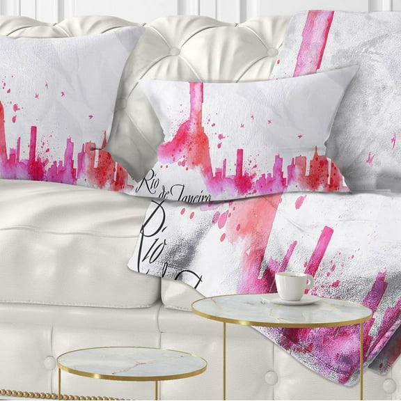 Designart Rio de Janeiro Red Silhouette - Cityscape Painting Throw Pillow - 12x20
