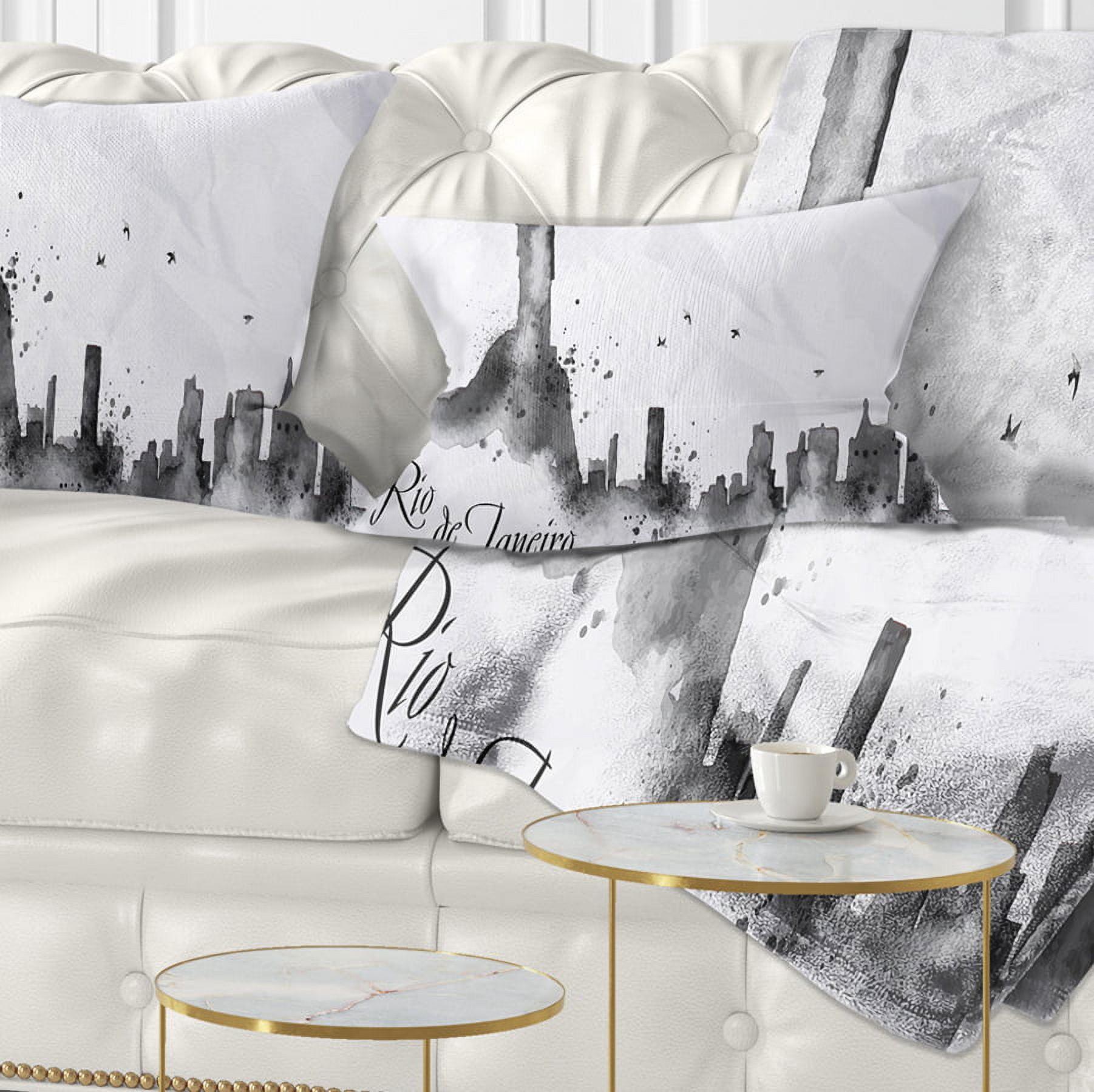 Designart Rio de Janeiro Silhouette - Cityscape Painting Throw Pillow - 12x20