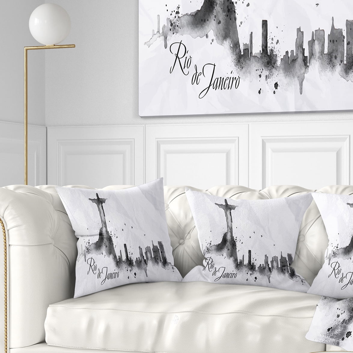 Designart Rio de Janeiro Silhouette - Cityscape Painting Throw Pillow - 16x16
