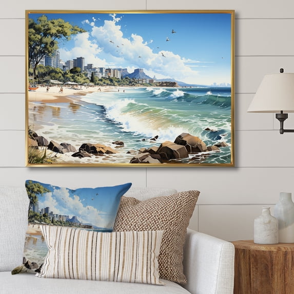Designart "Rio s Copacabana Beach I" Nautical & Beach Floater Framed Canvas Print