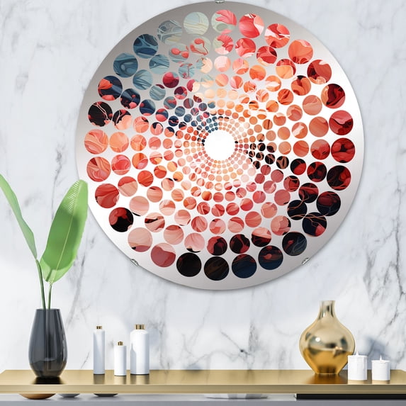 Designart "Rippling Reverie Flowers in Coral" Abstract Spirals Radial Dot Round Wall Mirror - Abstract Oval Printed Decorative Mirror - Multiple Color Options