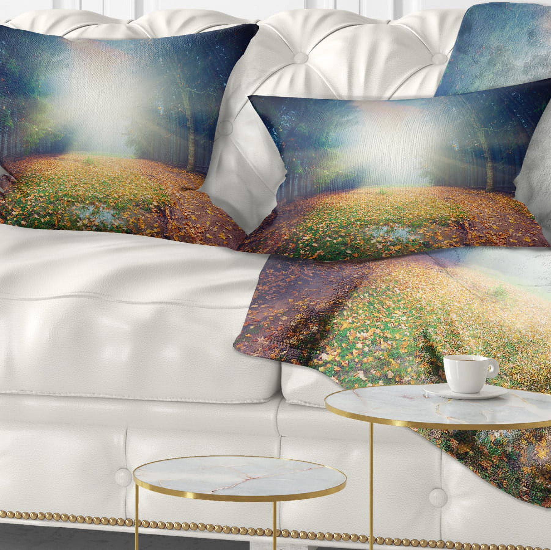 Designart Rising Sun Over Arched Forest - Landscape Photo Throw Pillow - 12x20