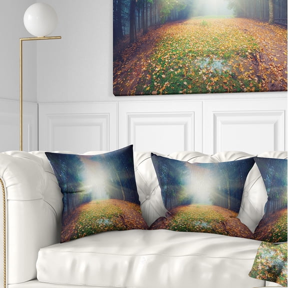 Designart Rising Sun Over Arched Forest - Landscape Photo Throw Pillow - 16x16