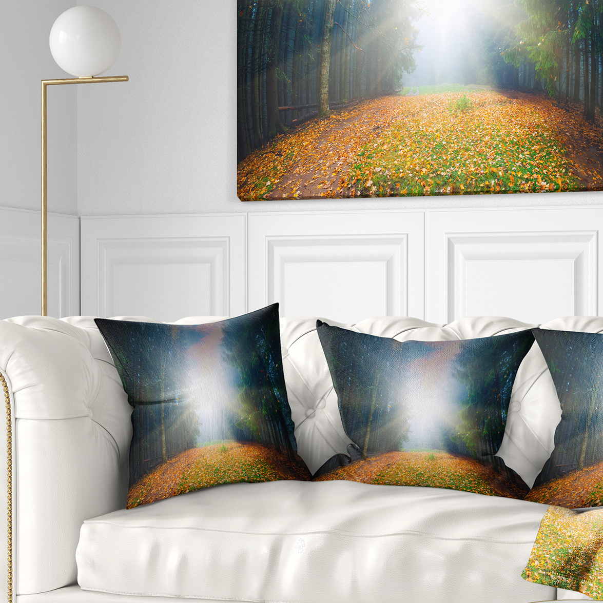 Designart Rising Sun Over Colorful Forest - Landscape Photo Throw Pillow - 18x18