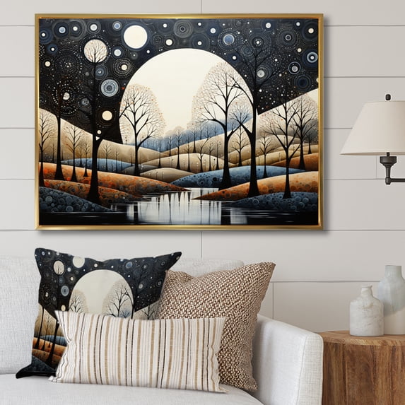 Designart "River Bold consistency Pointillism" Landscape Lake River Floater Framed Canvas Wall Art