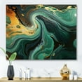 thumbnail image 1 of Designart "River Flow Abstract Green and Gold Marble II" Oversized Abstract Wall Art - Modern Green Abstract Marble Living Room Canvas Art, 1 of 4