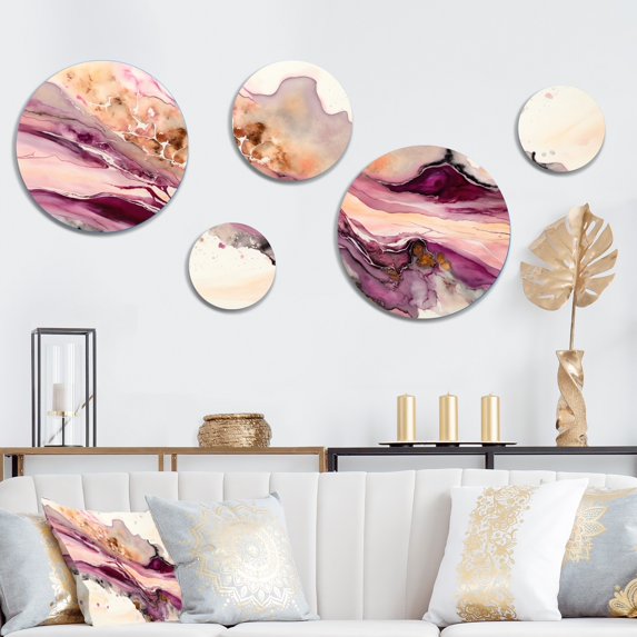 Designart "River In The Redend Point Canyon IV" Abstract Liquid Ink Metal Wall Art Set of 5 Piece