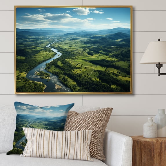 Designart "River Meandering Through Marshland II" Landscapes Floater Framed Wall Art Living Room