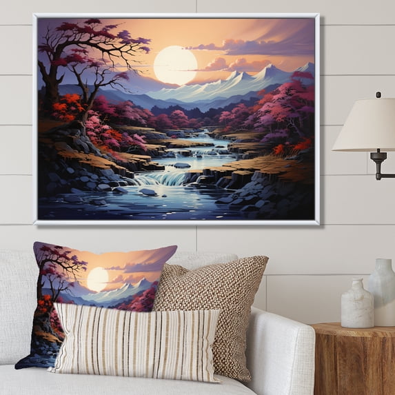Designart "River Reverie Asian Painting I" Asian Floater Framed Wall Art Print