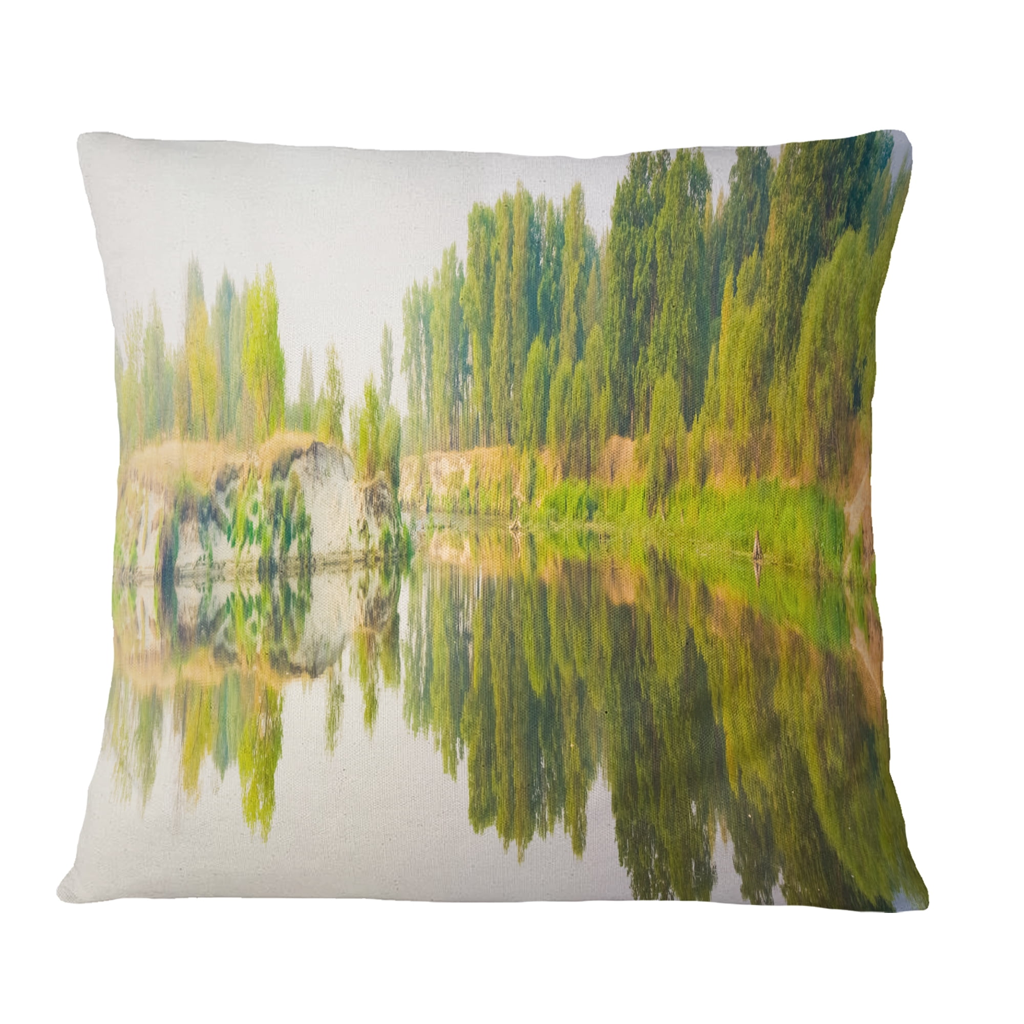 Designart River and Forest Panorama - Landscape Printed Throw Pillow - 18x18