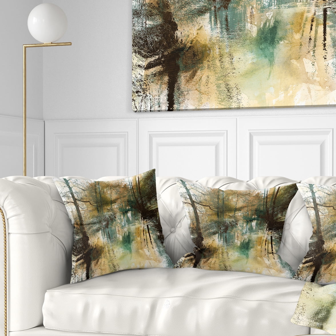 Designart River and Trees Oil Painting - Landscape Painting Throw Pillow - 16x16