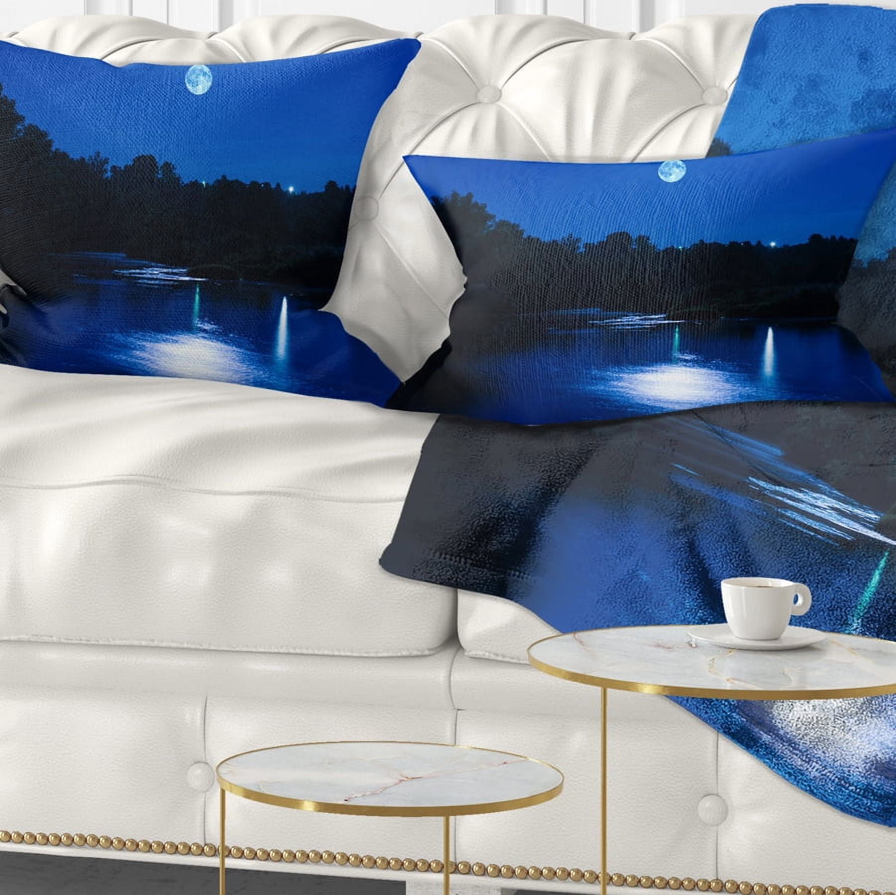 Designart River at Night with Fog - Landscape Printed Throw Pillow - 12x20