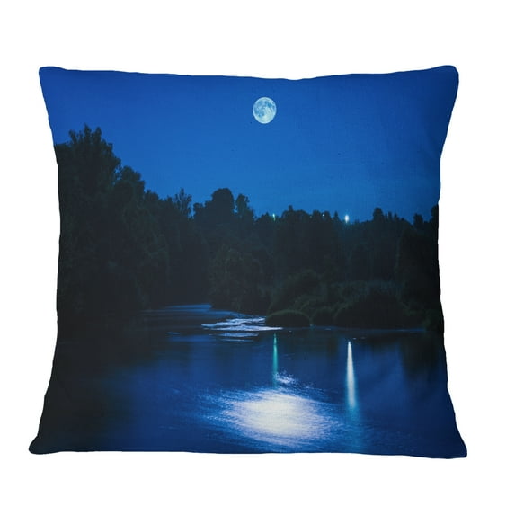 Designart River at Night with Fog - Landscape Printed Throw Pillow - 16x16