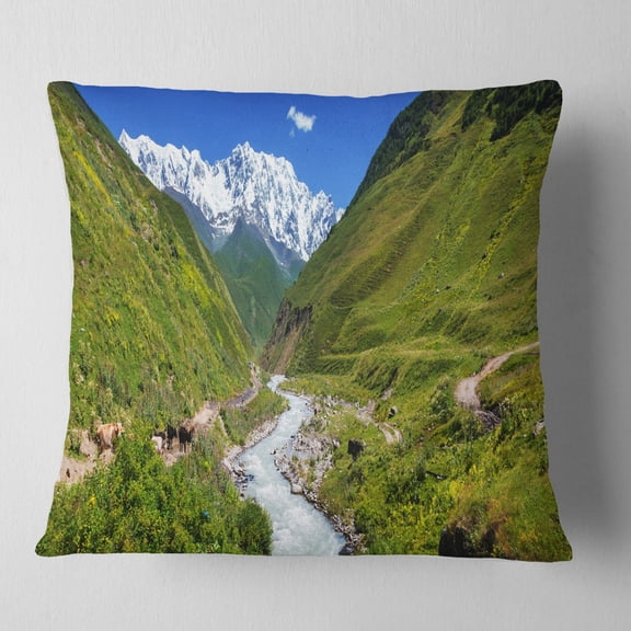 Designart River in Caucasus Mountains - Landscape Printed Throw Pillow - 18x18