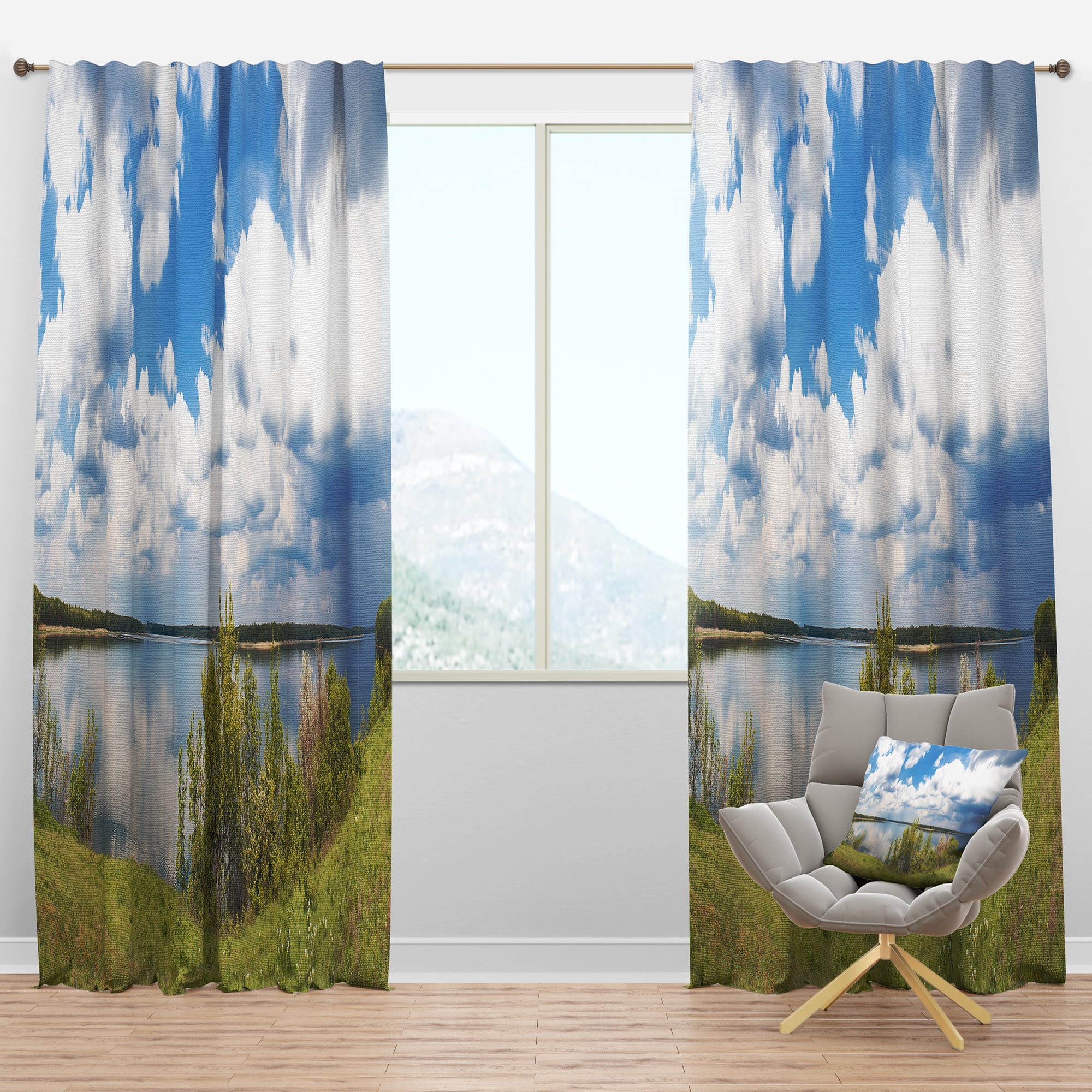 Designart 'River on Sunny Day Cloud' Landscapes Blackout Curtain Panel