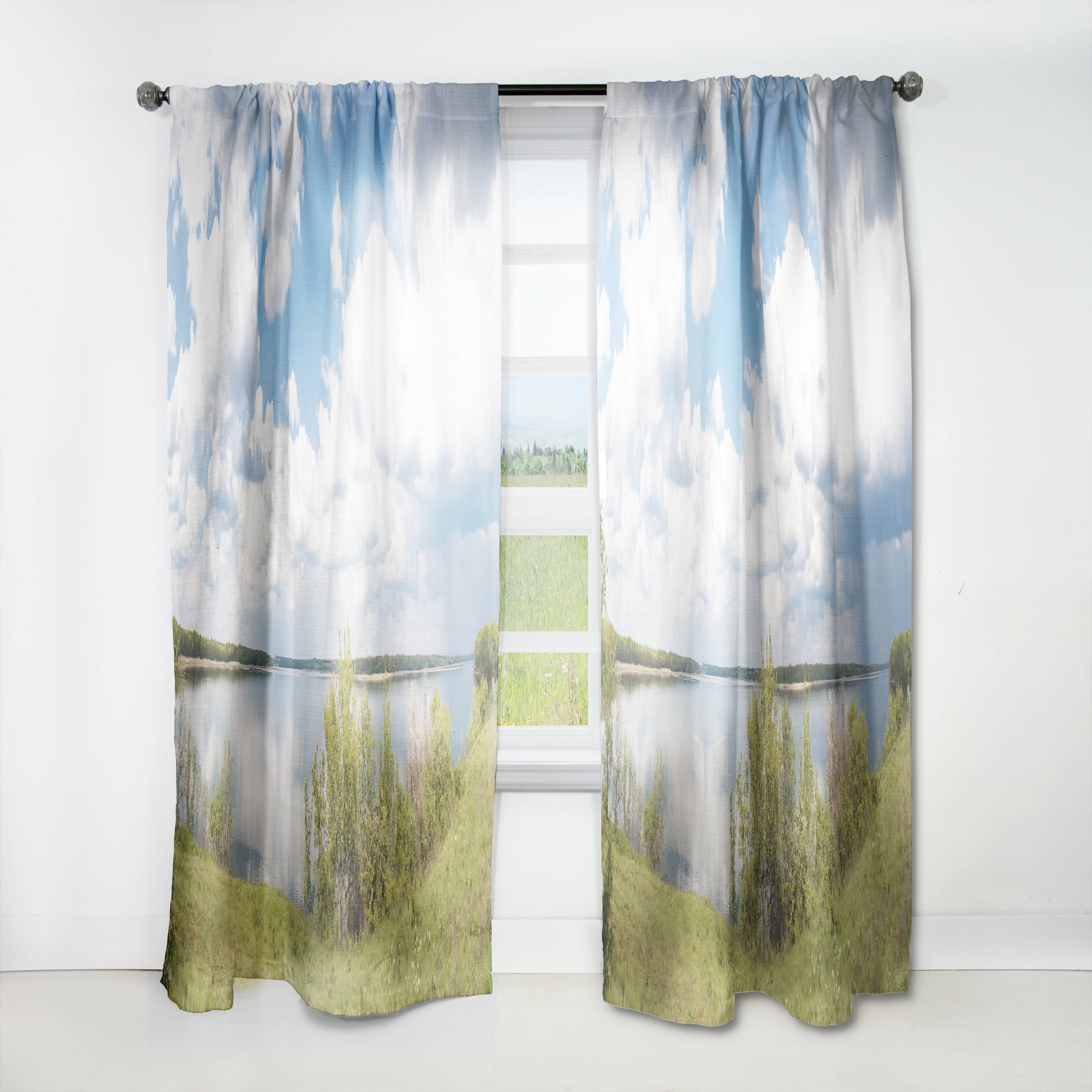 Designart 'River on Sunny Day Cloud' Landscapes Curtain Panel