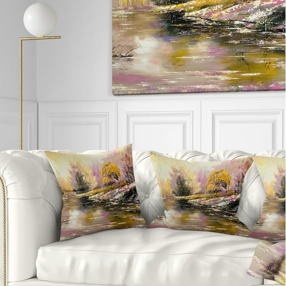 Designart River s Farwell to Autumn - Landscape Printed Throw Pillow - 18x18