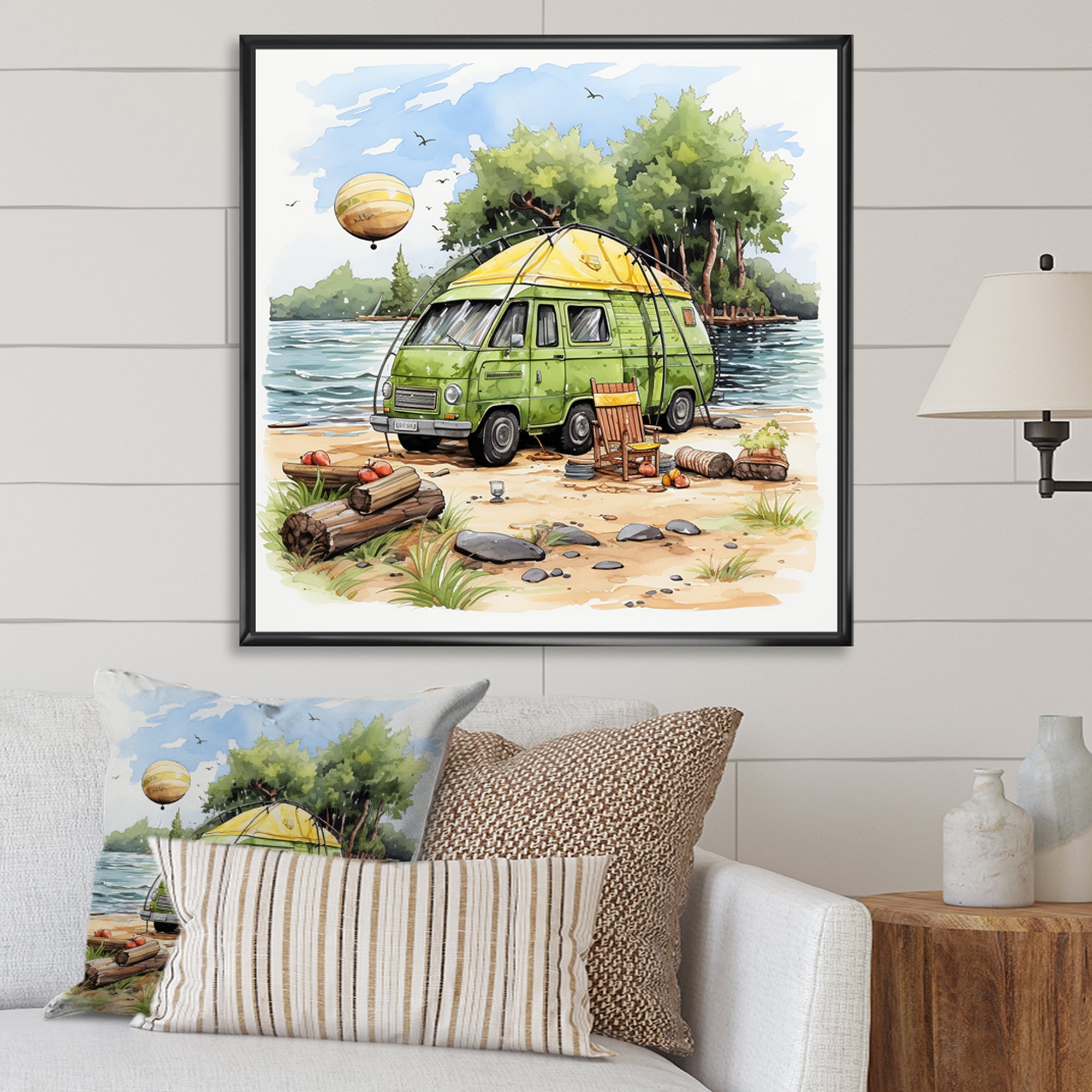 Designart "Riverside Camping Van Repose I" Food & Beverage Framed Wall
