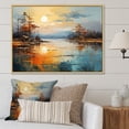 thumbnail image 1 of Designart "Riverside Reflection Orange Rivers painting II" Modern Floater Framed Canvas Print, 1 of 7