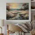 thumbnail image 1 of Designart "Riverside Tranquility in Winter I" Landscapes Print on Natural Pine Wood, 1 of 5