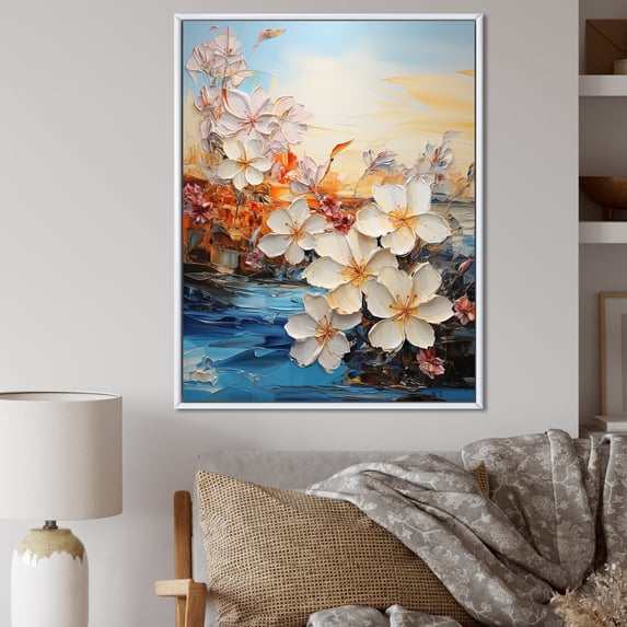 Designart "Riviera'S Blooming Plumeria" Flower Floater Framed Canvas Wall Art