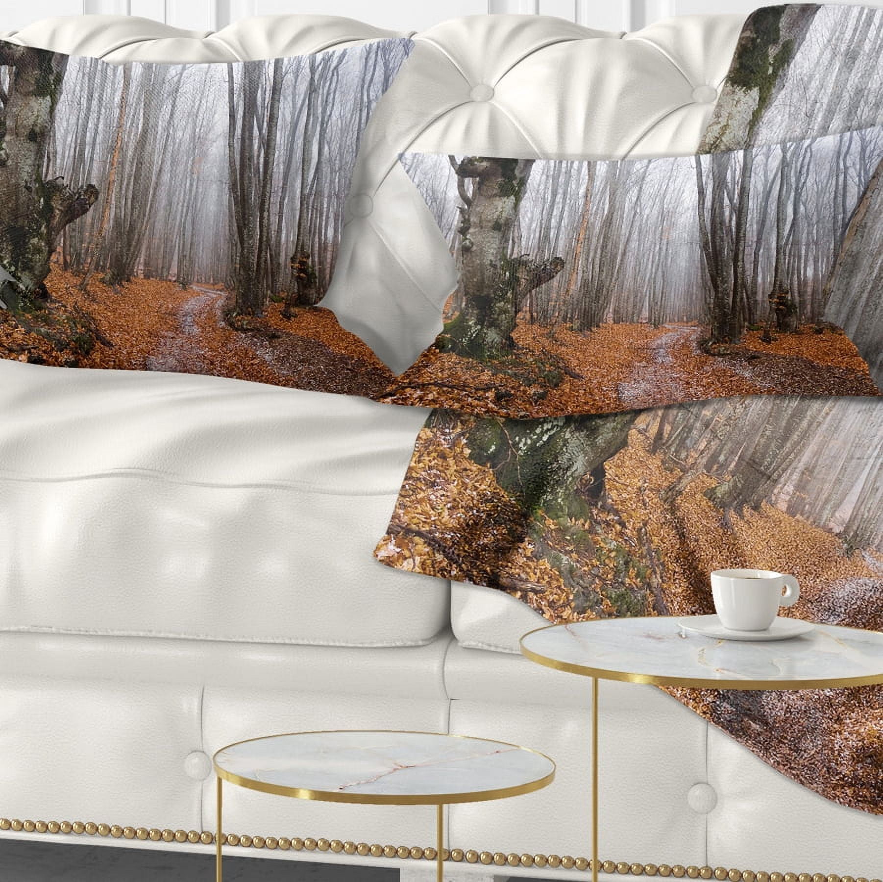 Designart Road Covered by Fallen Leaves - Modern Forest Throw Pillow - 12x20
