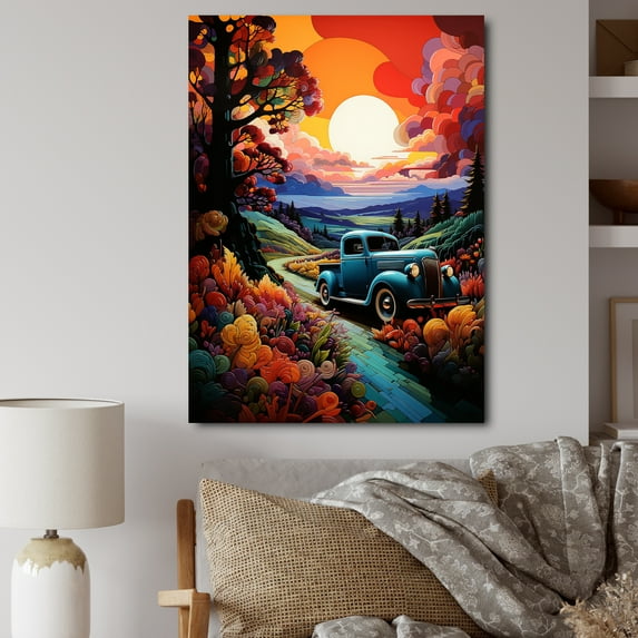 Designart "Road Legends Colorful Pickup Truck Journey I" Pickup Truck Wall Art Print