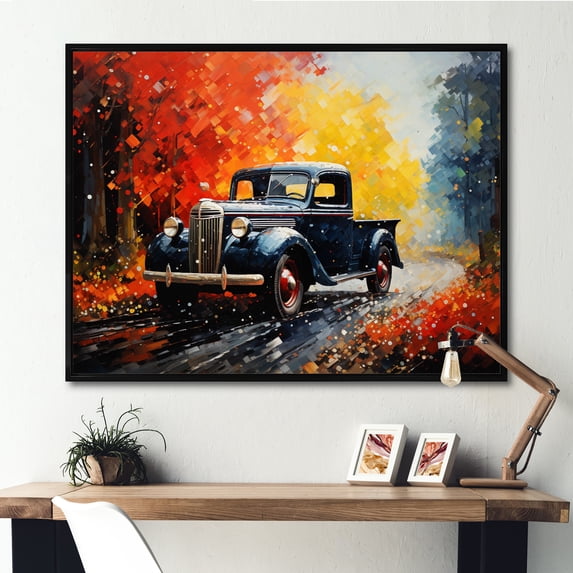 Designart "Road Legends Colorful Pickup Truck Journey II" Transportation Floater Framed Wall Art Print