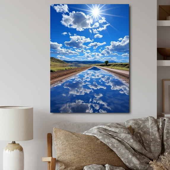 Designart "Road Reflection Blue Sky" Landscape & Nature Canvas Print
