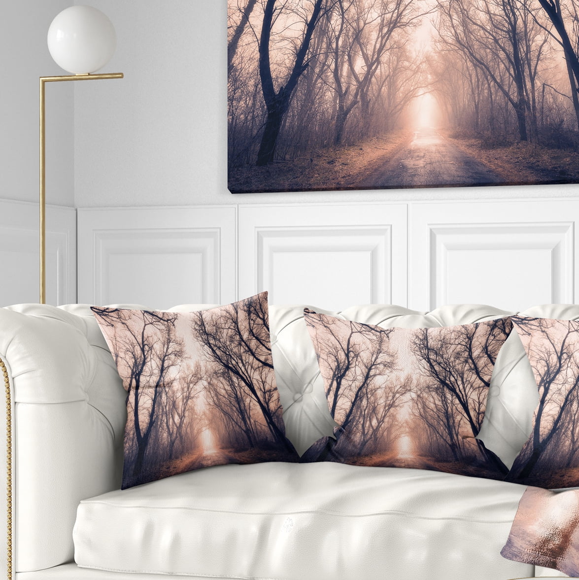 Designart Road Through Mystical Dark Forest - Landscape Photography Throw Pillow - 18x18