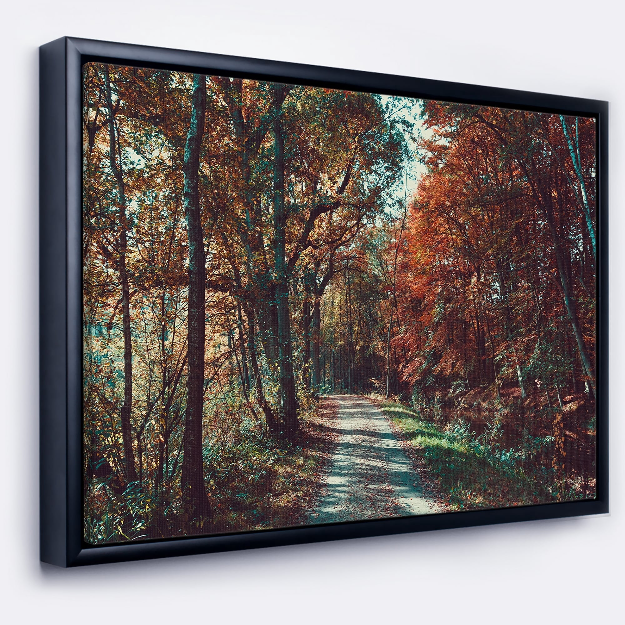 Designart ' Road Through Red Fall Forest ' Landscape Photo Framed Canvas Art Print