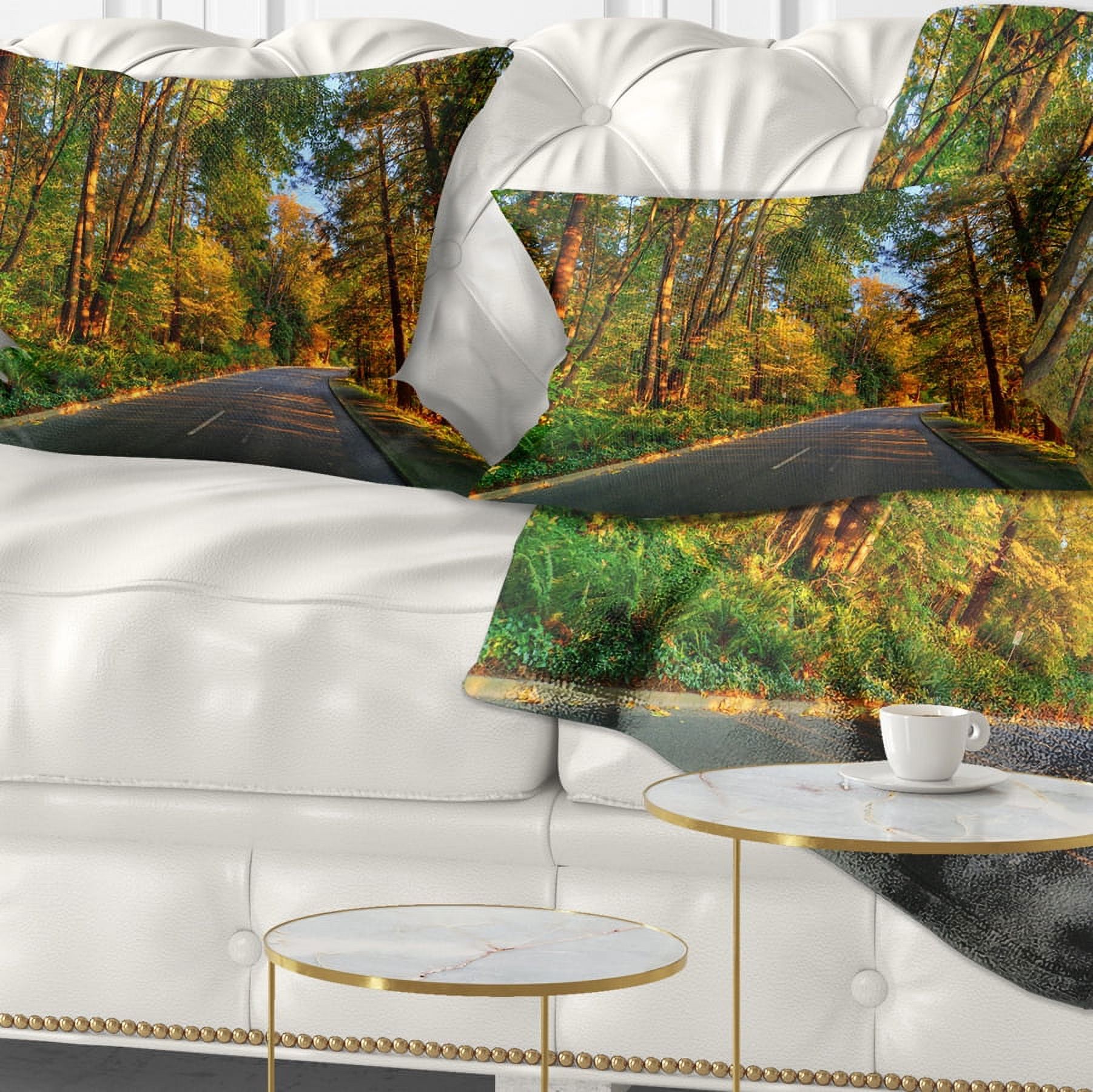 Designart Road Through Yellow Forest - Landscape Printed Throw Pillow - 12x20