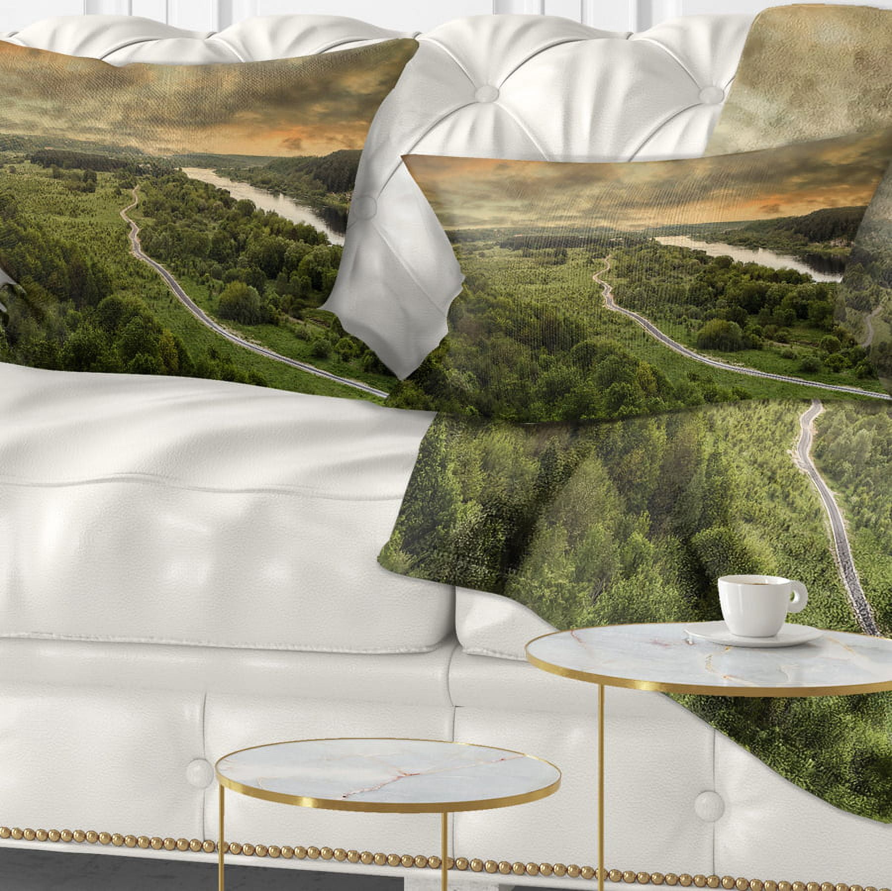 Designart Road along the Nemunas in Green - Landscape Printed Throw Pillow - 12x20