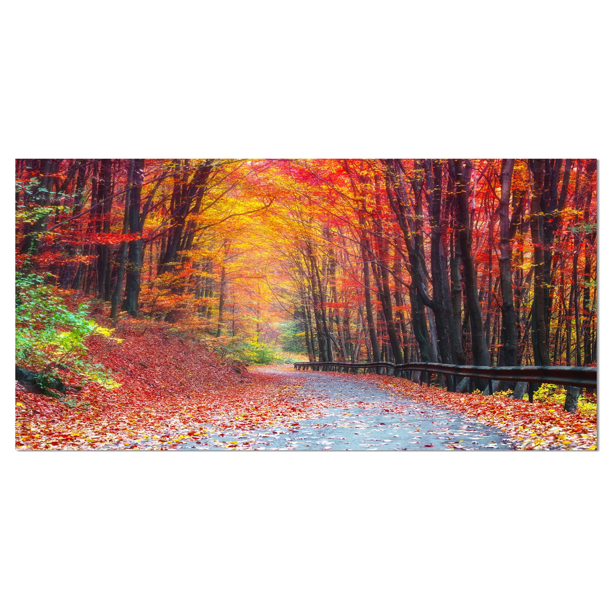 Designart 'Road in Beautiful Autumn Forest ' Modern Forest Canvas Art