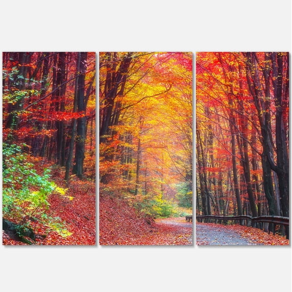 Designart 'Road in Beautiful Autumn Forest ' Modern Forest Canvas Art