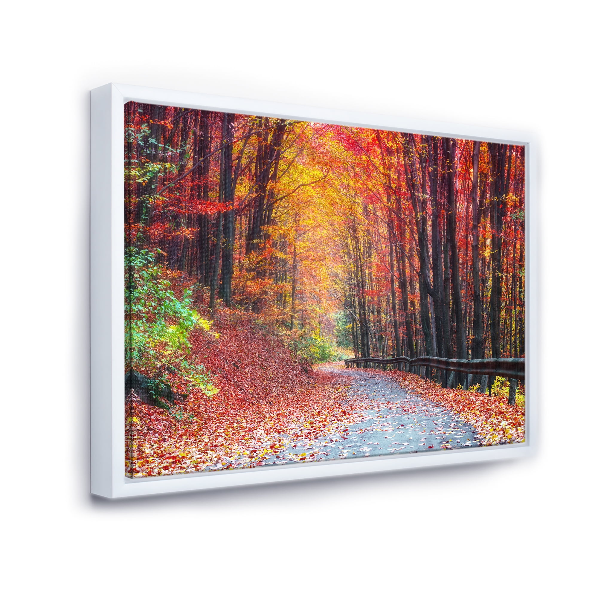 Designart ' Road in Beautiful Autumn Forest ' Modern Forest Framed Canvas Art