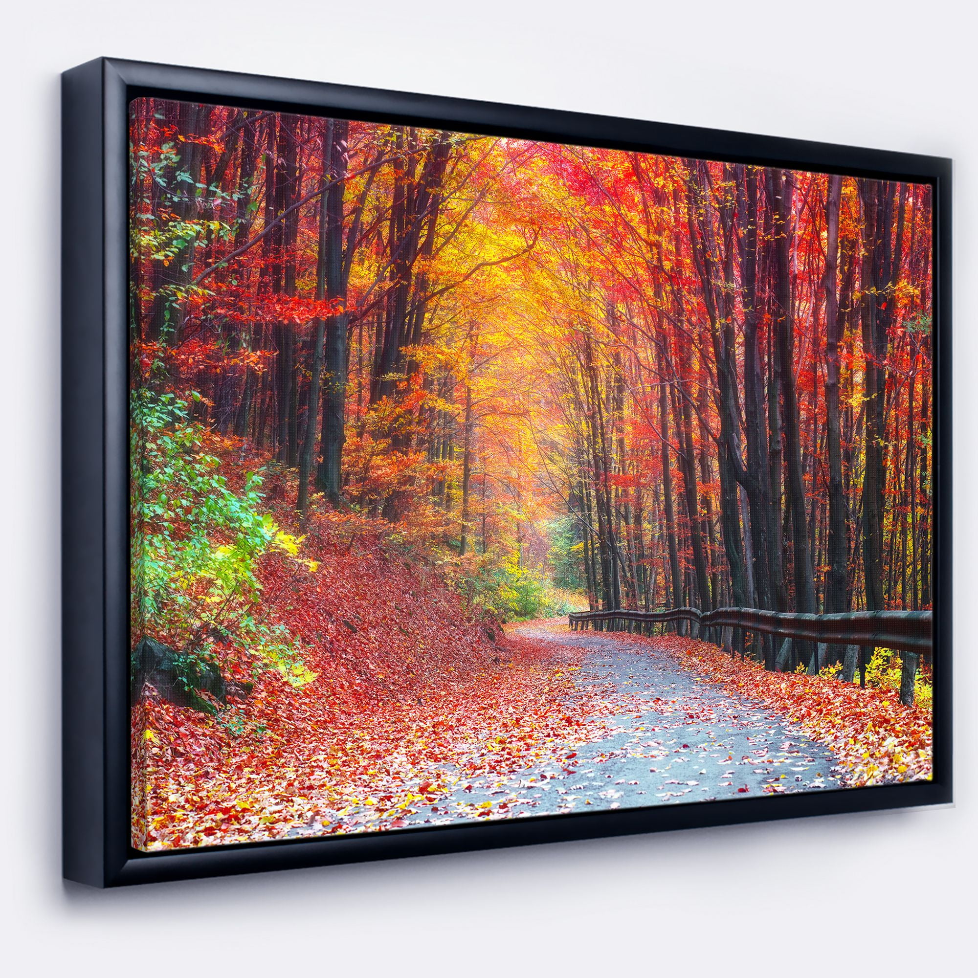 Designart ' Road in Beautiful Autumn Forest ' Modern Forest Framed Canvas Art
