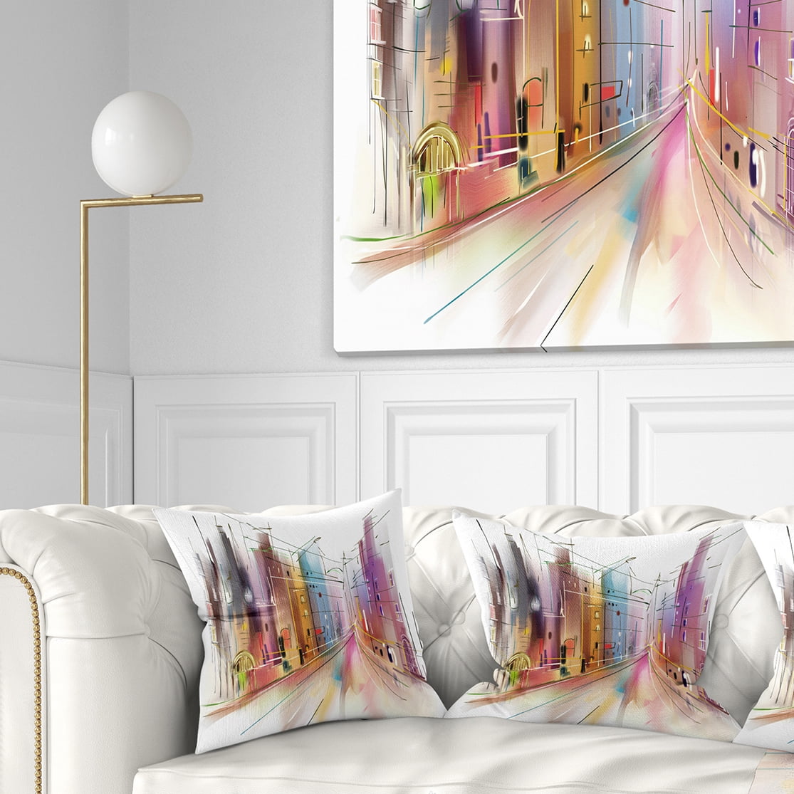 Designart Road in City Illustration Art - Cityscape Throw Pillow - 16x16