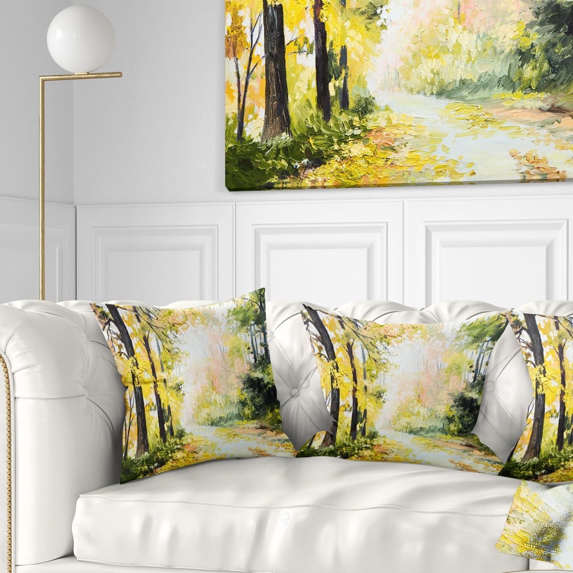Designart Road in Colorful Forest - Landscape Printed Throw Pillow - 18x18