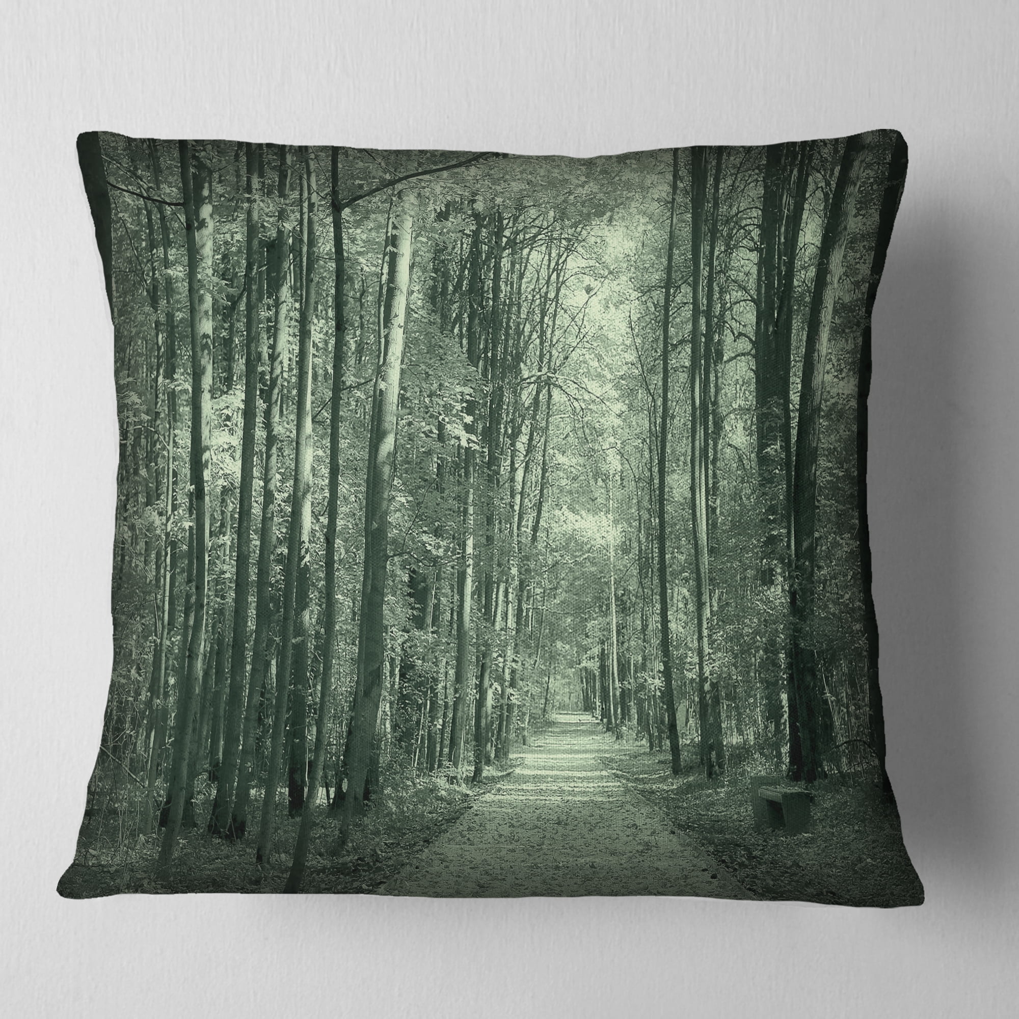Designart Road in Dark Autumn Forest - Modern Forest Throw Pillow - 18x18