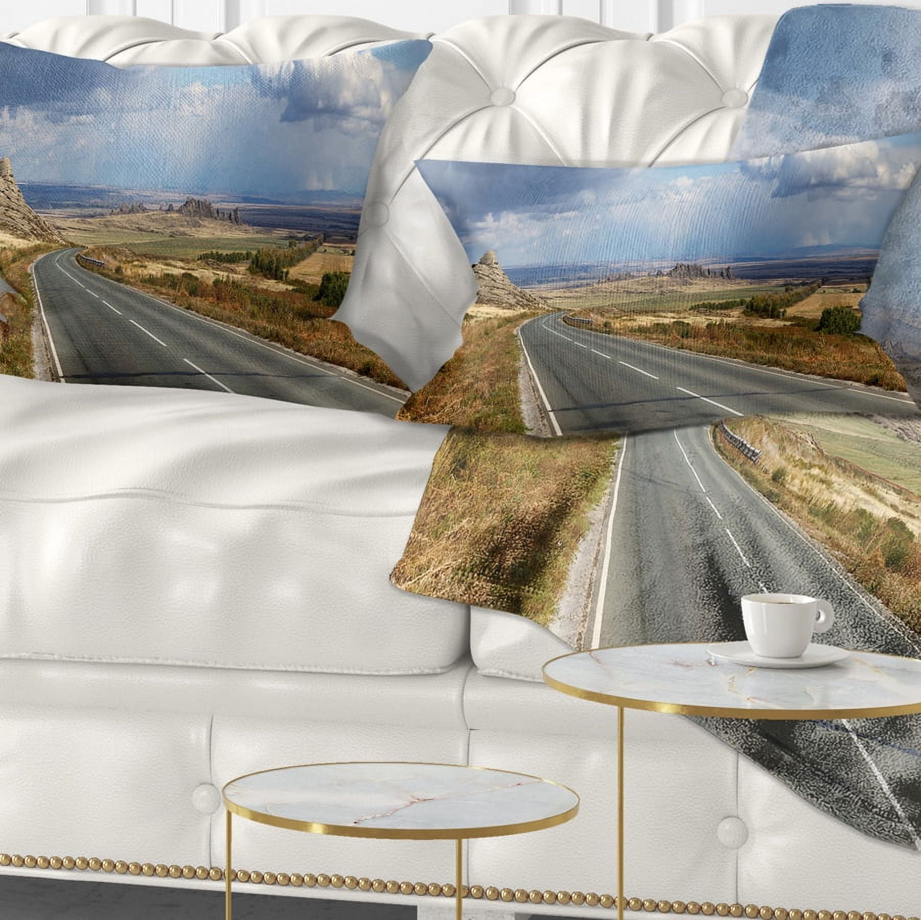 Designart Road in East Kazakhstan Panorama - Landscape Printed Throw Pillow - 12x20