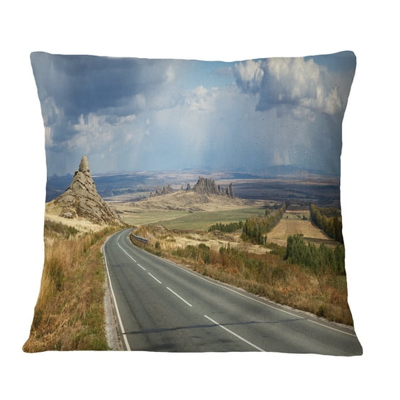 Designart Road in East Kazakhstan Panorama - Landscape Printed Throw Pillow - 18x18