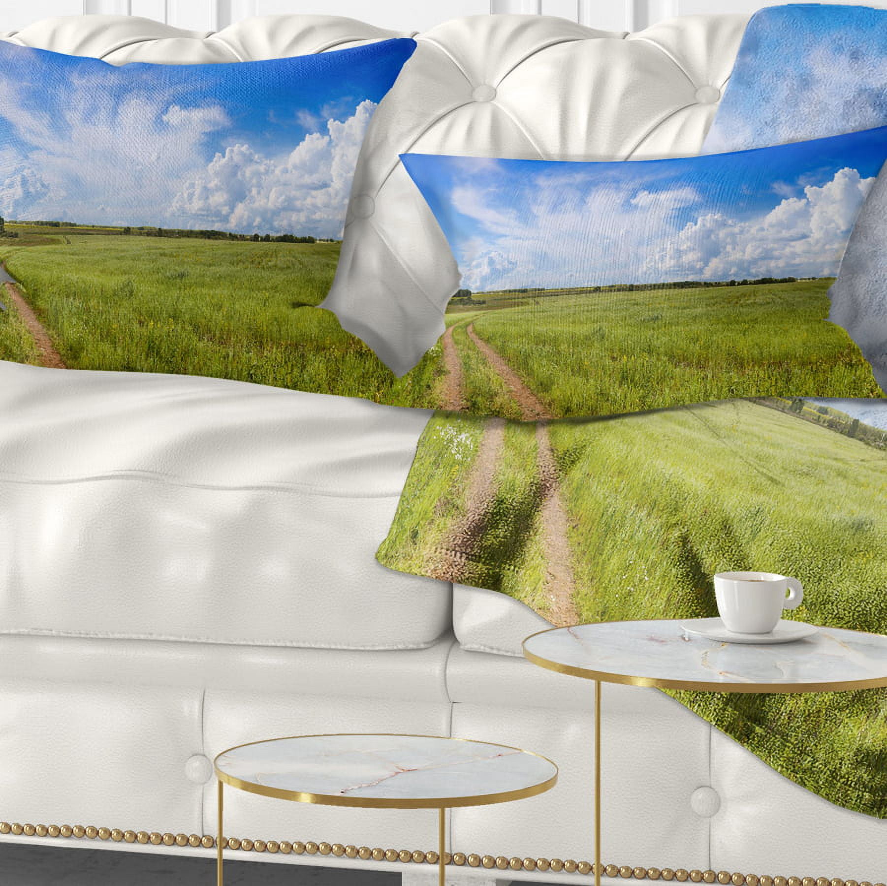 Designart Road in Field with Green Grass - Landscape Printed Throw Pillow - 12x20