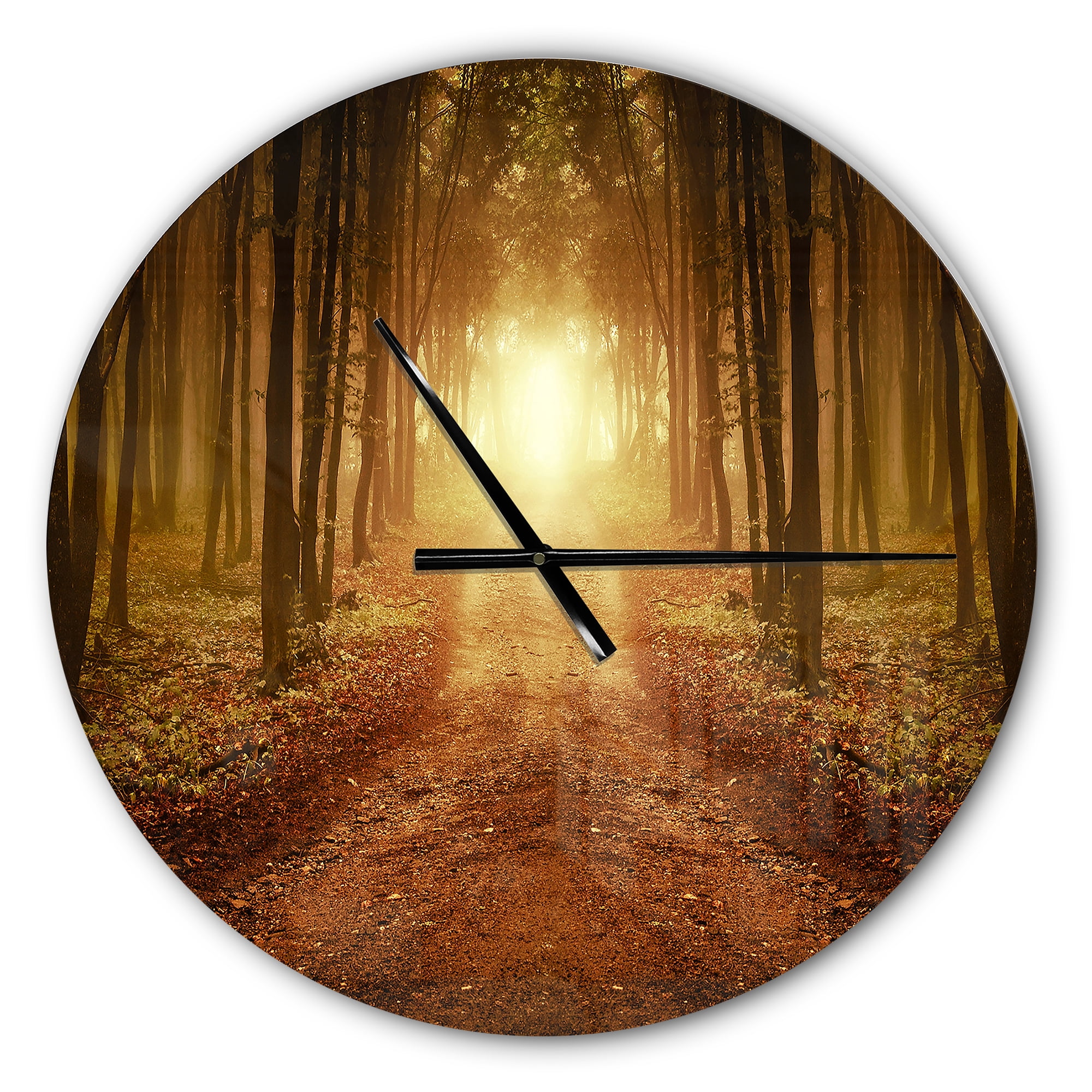 Designart 'Road in Symmetrical Forest ' Rustic Wall Clock