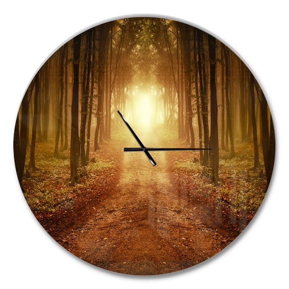 Designart 'Road in Symmetrical Forest ' Rustic wall clock