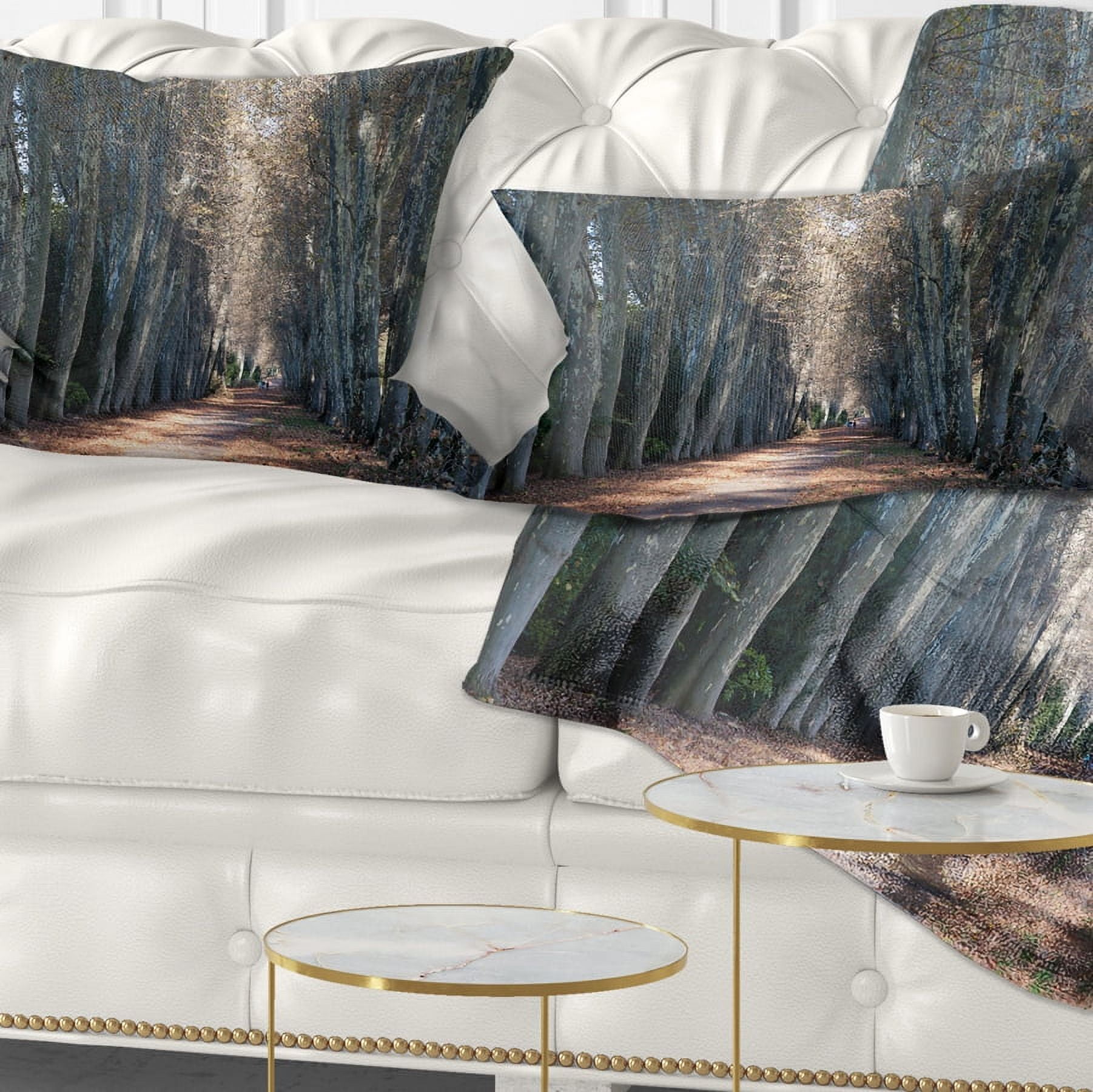 Designart Road in Thick Autumn Woods - Modern Forest Throw Pillow - 12x20